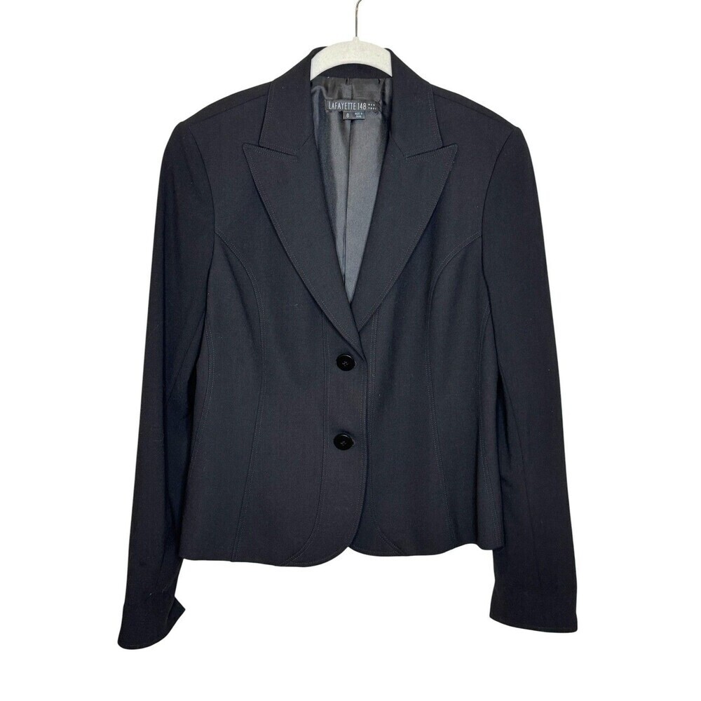 Lafayette 148 New York Blazer Womens 6 Black Wool Stretch Two Button Jacket